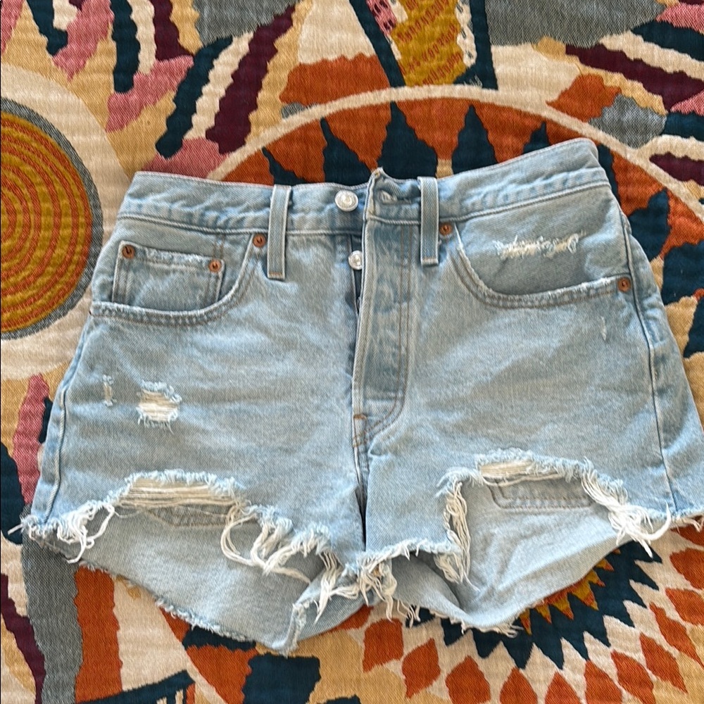 Levi's Blue Jean Shorts High-Waisted Distressed